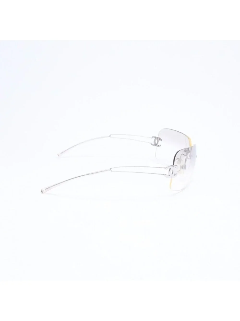 Chanel Rimless Sunglasses Side CC Logo Clear Silver Frame Metal 16 Eyewear